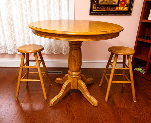 Round wood pedestal dining - wood,